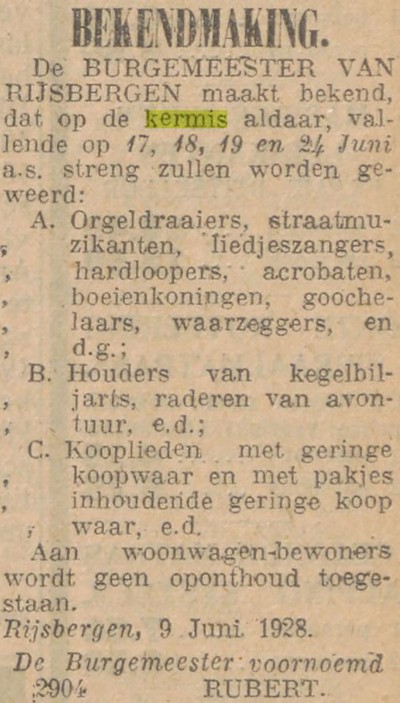 Bekendmaking van de burgemeester van Rijsbergen