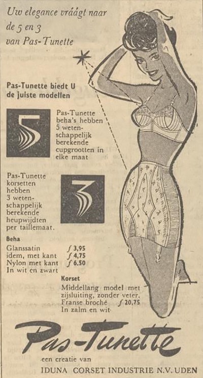 Advertentie voor de Pas-Tunette (advertentie: Nieuwsblad van het Zuiden, 16 mei 1957, via Delpher.nl)