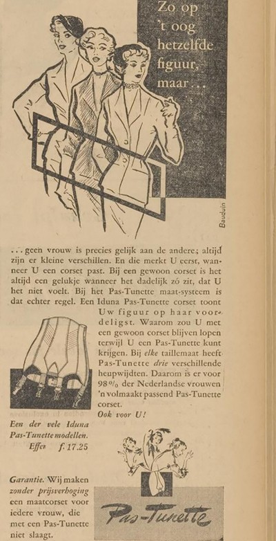 Advertentie voor de Pas-Tunette (Opregte Steenwijker Courant, 22 oktober 1954, via Delpher.nl)