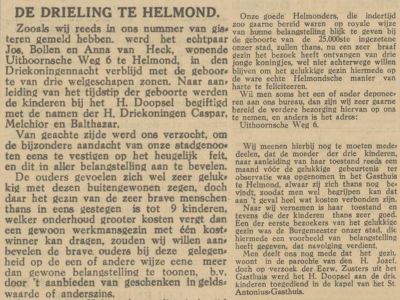 Artikel waarin mensen opgeroepen worden om geld of spullen te doneren aan het plotseling groot geworden gezin. 