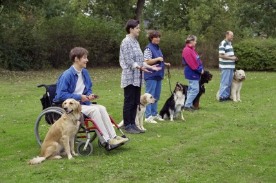 Verschillende honden met hun baasjes op dierendag. Grave, 1995