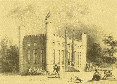 Lithografie van het recent gebouwde paleis. Tilburg, 1849