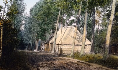 Boerderij langs weg deels onder de pannen, Best ca. 1912 (foto: Andries Nielen, collectie BHIC nr. DCVAR-000839)