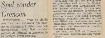 krantenartikel: Aankondiging van deelname Mill in het Spel zonder grenzen.