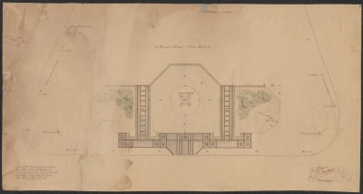 Ontwerp van augustus 1924 voor de plantsoenaanleg aan de Tilburgse Heuvel rondom het nog te plaatsen standbeeld van koning Willem II.