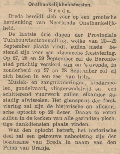 Artikel uit Het Vaderland van 22 september 1913 (via Delpher)