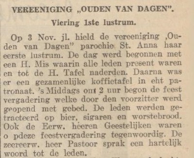 Worstebrood tijdens vergadering Ouden van Dagen, 1938