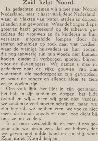 Zuid helpt Noord in de Schijndelse Krant van 16 maart 1945 (bron: bhic.nl)