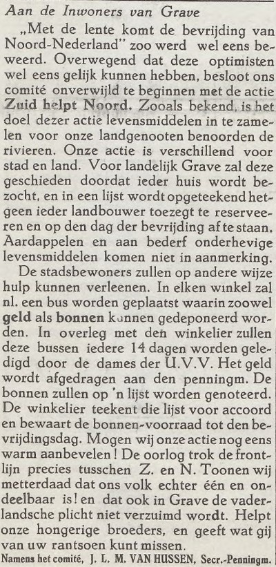 "Met de lente komt de bevrijding", maar toch Zuid helpt Noord, Udensche Courant 16 maart 1945 (bron bhic.nl)