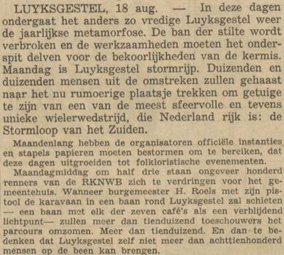 Wiellerronde, Luyksgestel 1962 (bron: Delpher, Nieuwe Eindhovense Krant 18 augustus 1962)