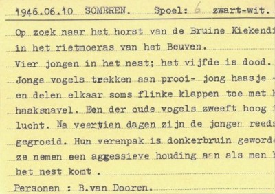 Informatiekaartje bij filmspoel 6 van de films van Bernard van Dooren