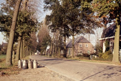 De Piacenzastraat met melkbussen langs de weg, Vught 1971(foto: Vera Delleman-de Kort, collectie BHIC nr. 1923-002978)